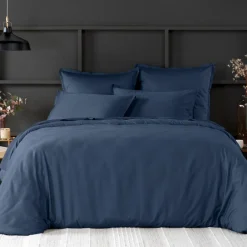 Housse de couette satin de coton lavé bleue