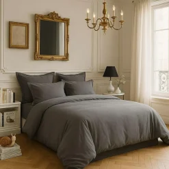 Housse de couette satin de coton lavé grise