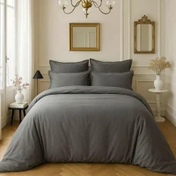 Housse de couette satin de coton lavé grise