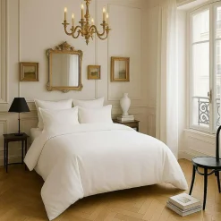 Housse de couette satin de coton lavé blanche