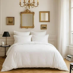 Housse de couette satin de coton lavé blanche