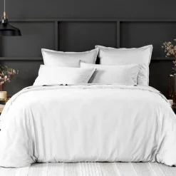 Housse de couette satin de coton lavé blanche