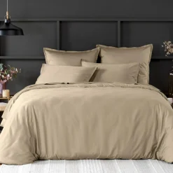 Housse de couette satin de coton lavé beige