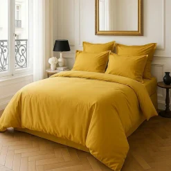 Housse de couette satin de coton lavé moutarde