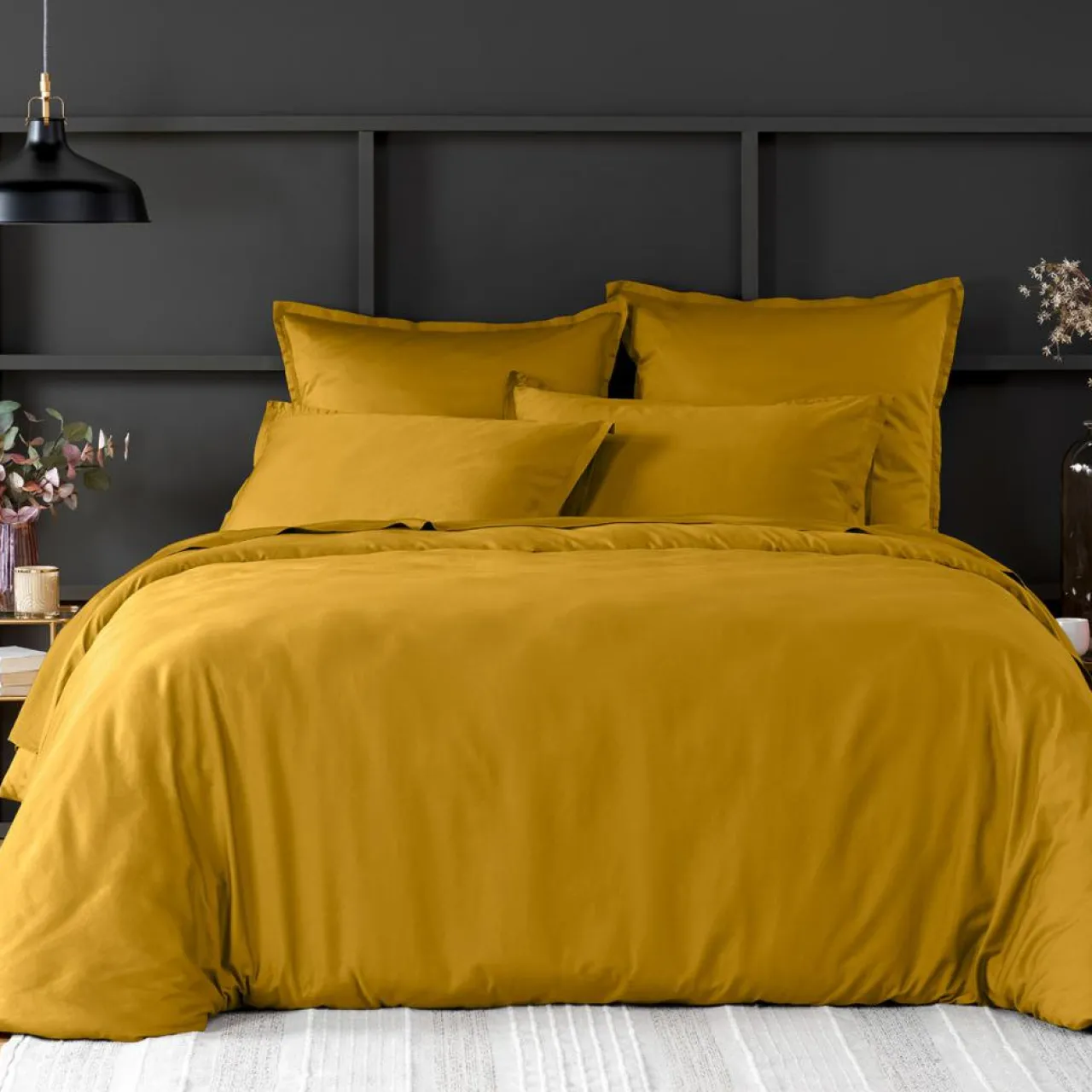 Housse de couette satin de coton lavé moutarde