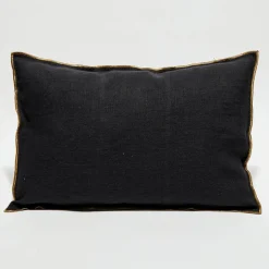 Housse de coussin en lin lavé noire - 40x60 cm