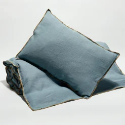 Housse de coussin en lin lavé bleu stone - 40x60 cm