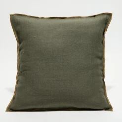 Housse de coussin en lin lavé kaki - 45x45 cm