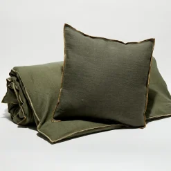 Housse de coussin en lin lavé kaki - 45x45 cm