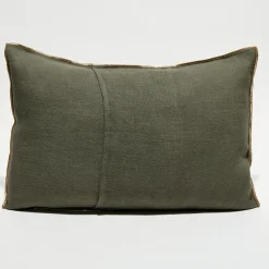 Housse de coussin en lin lavé kaki - 40x60 cm