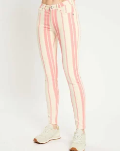 Jean à rayures rose/écru