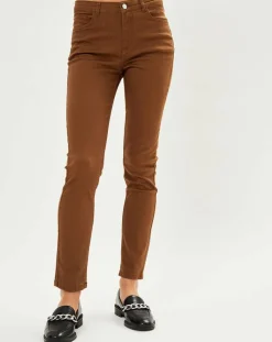 Jean ajusté Gerly en Toile de coton noisette