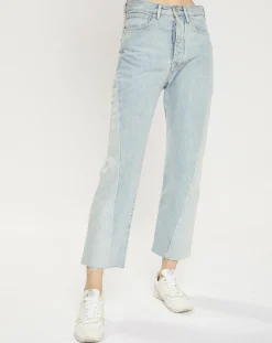 Jean boyfriend crop det couture bleu clair