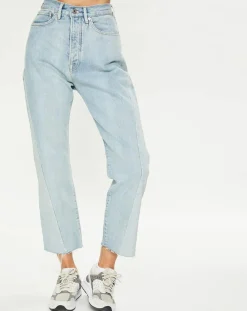 Jean boyfriend crop det couture bleu clair