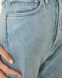 Jean boyfriend crop det couture bleu clair