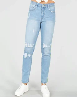 Jean Dejeuner décousu délavé bleu pétrole