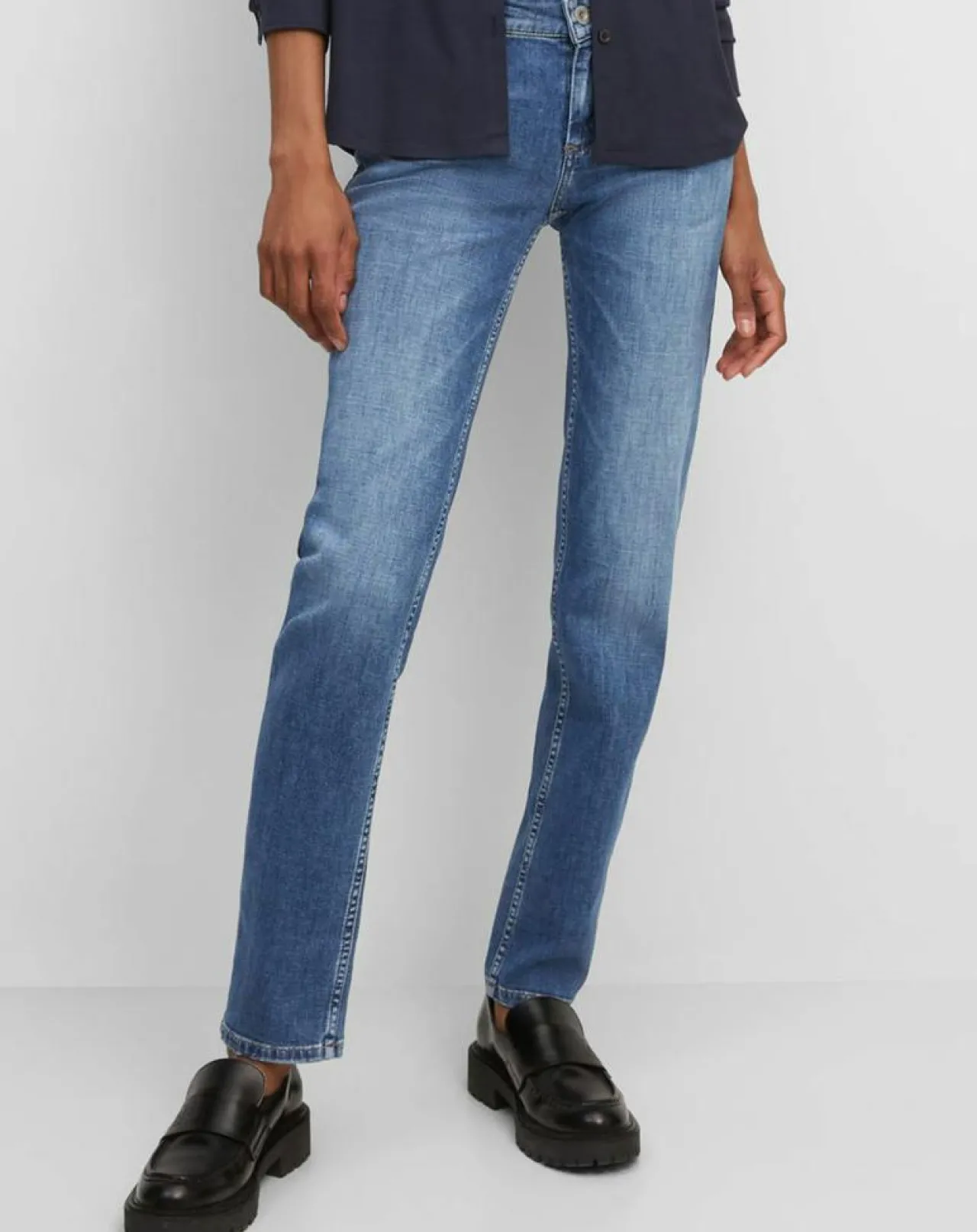 Jean droit en Coton extensible Alby bleu moyen