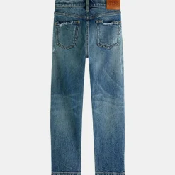 Jean droit en Toile de coton mélangé brodé palmiers bleu