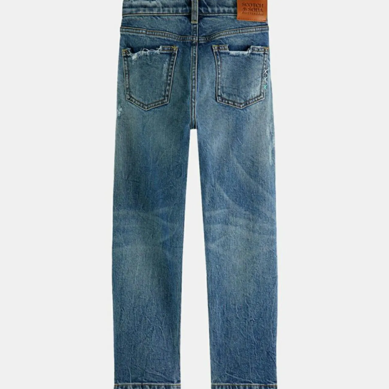 Jean droit en Toile de coton mélangé brodé palmiers bleu