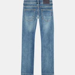 Jean droit Tiger en Toile de coton délavé bleu