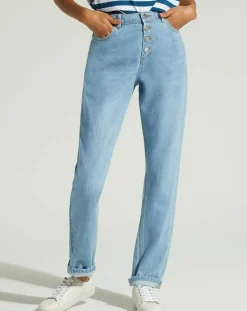 Jean en Coton Bio Capri boutons bleu clair