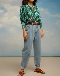 Jean mom en Toile de coton Raisin bleu