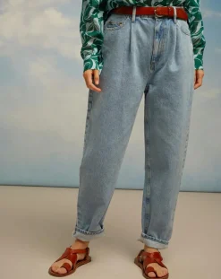 Jean mom en Toile de coton Raisin bleu