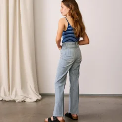 Jean Pepy en Coton stretch jambes larges rayé bleu denim