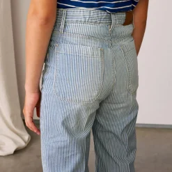 Jean Pepy en Coton stretch jambes larges rayé bleu denim
