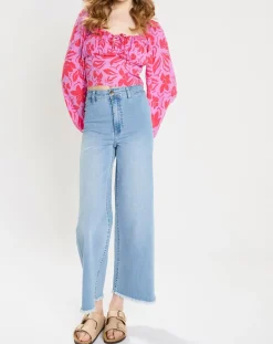 Jean taille haute 7/8 effilé bleu clair