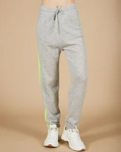 Jogging 100% Cachemire Coralie gris chiné clair/jaune fluo