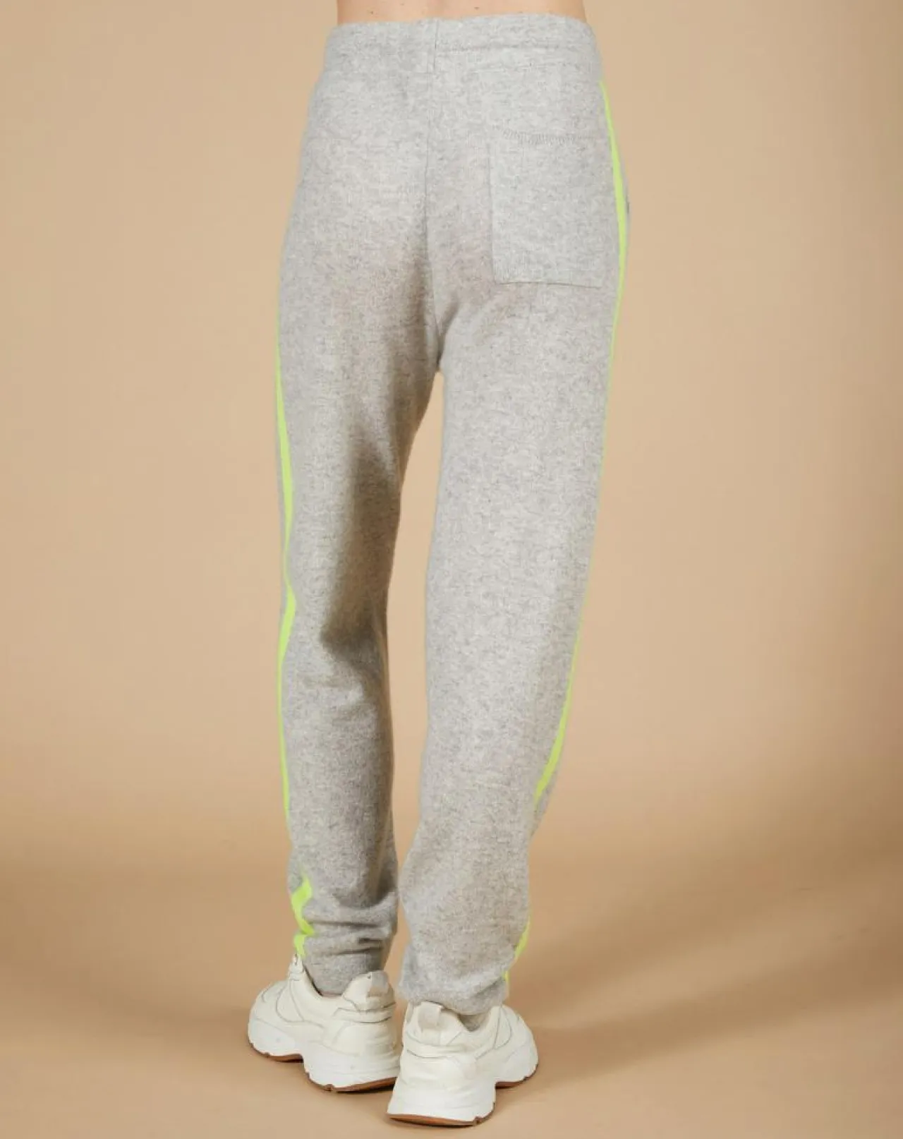 Jogging 100% Cachemire Coralie gris chiné clair/jaune fluo