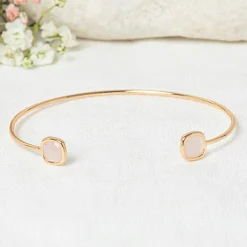 Jonc Rosy Quartz en laiton doré