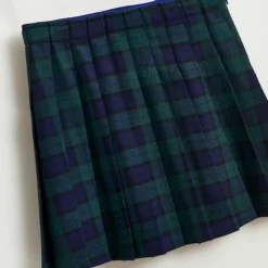 Jupe courte Asra plissée à carreaux bleu/vert