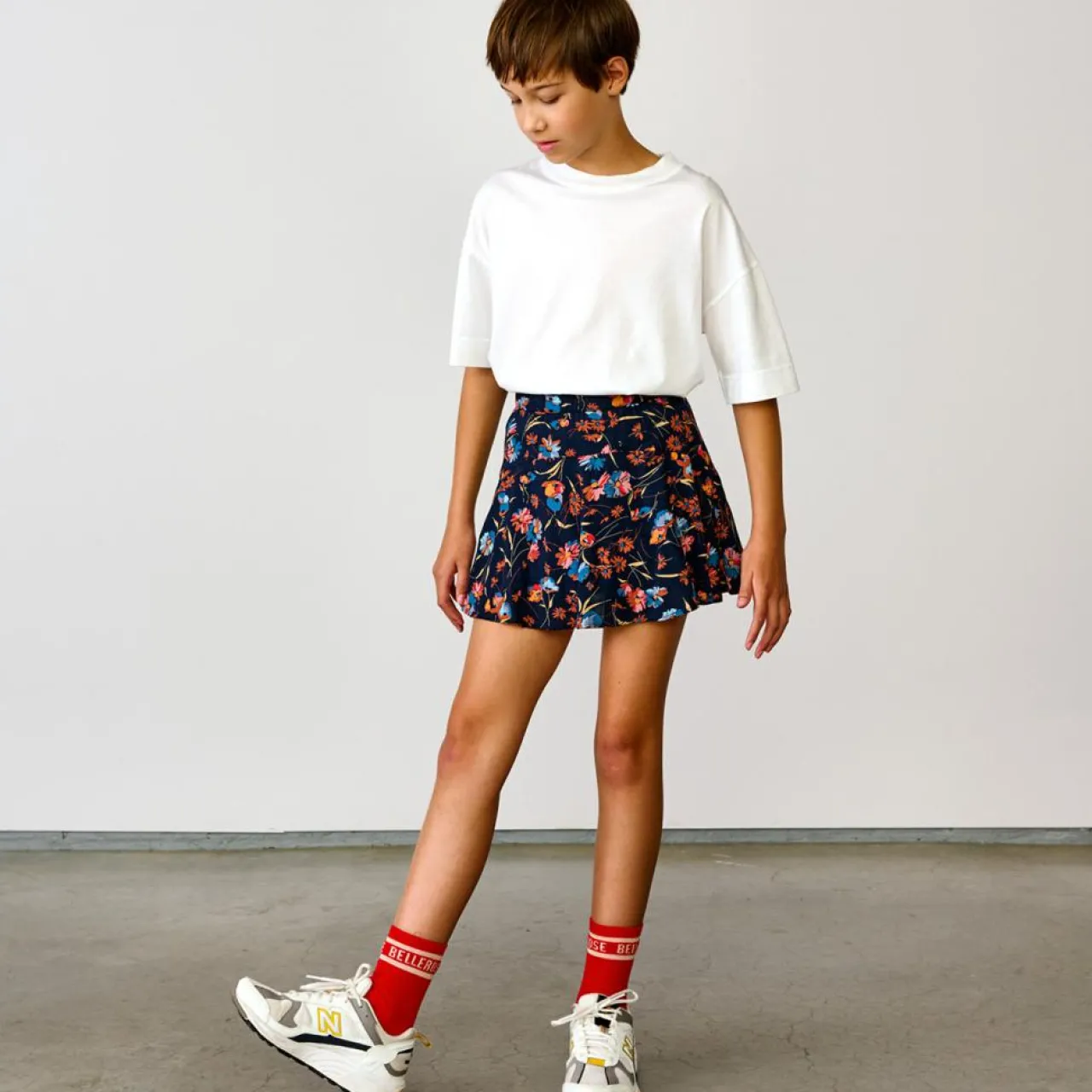 Jupe courte trapèze Pasha à fleurs noir/multicolore