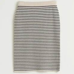 Jupe Girt en Maille de Coton & Laine rayée écru/noir