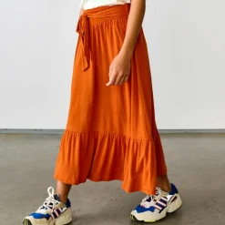 Jupe longue en Lin mélangé Varte orange rouille