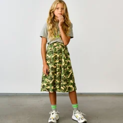 Jupe mi-longue en Coton mélangé Alicia imprimée kaki/jaune