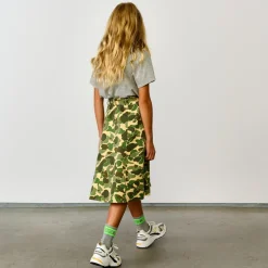 Jupe mi-longue en Coton mélangé Alicia imprimée kaki/jaune