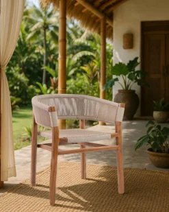 Kanoa - Chaise en teck massif et corde beige
