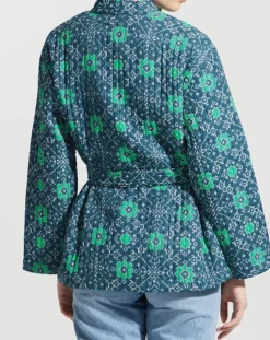 Kimono ceinturé Nougat imprimé bleu/vert