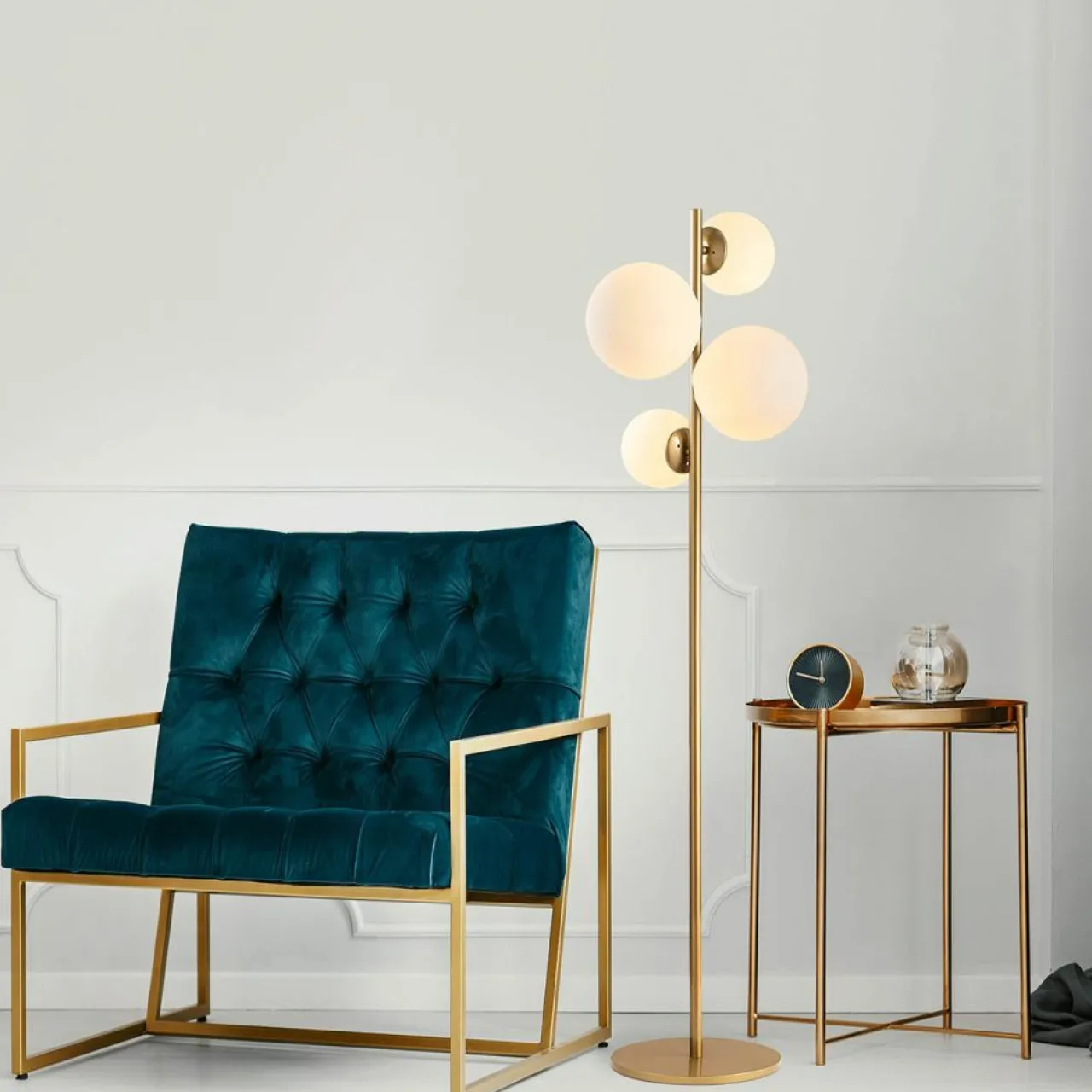 Lampadaire Fazli doré - 33x33x162 cm