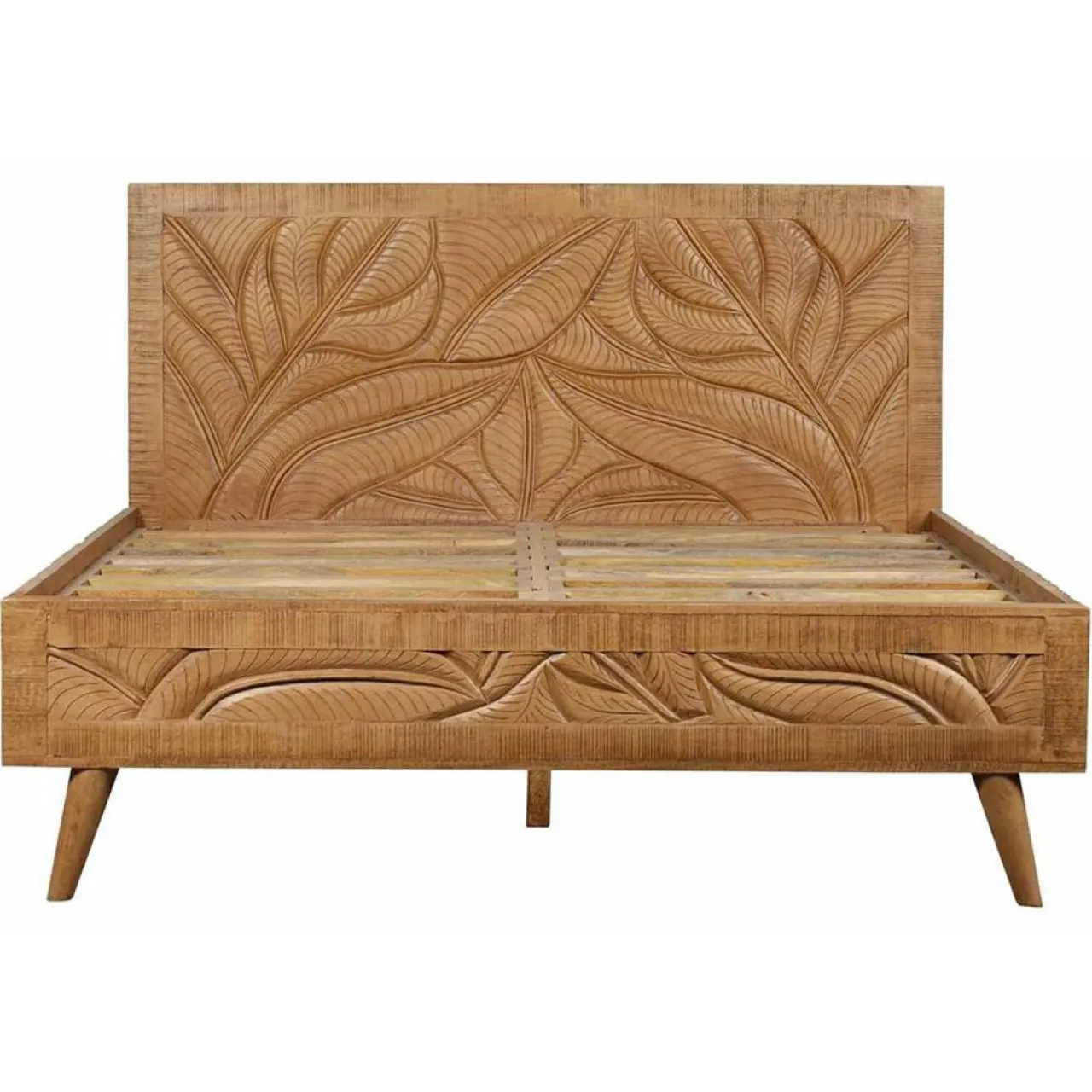 Lit sculpté manguier floria marron - 165x212x110 cm