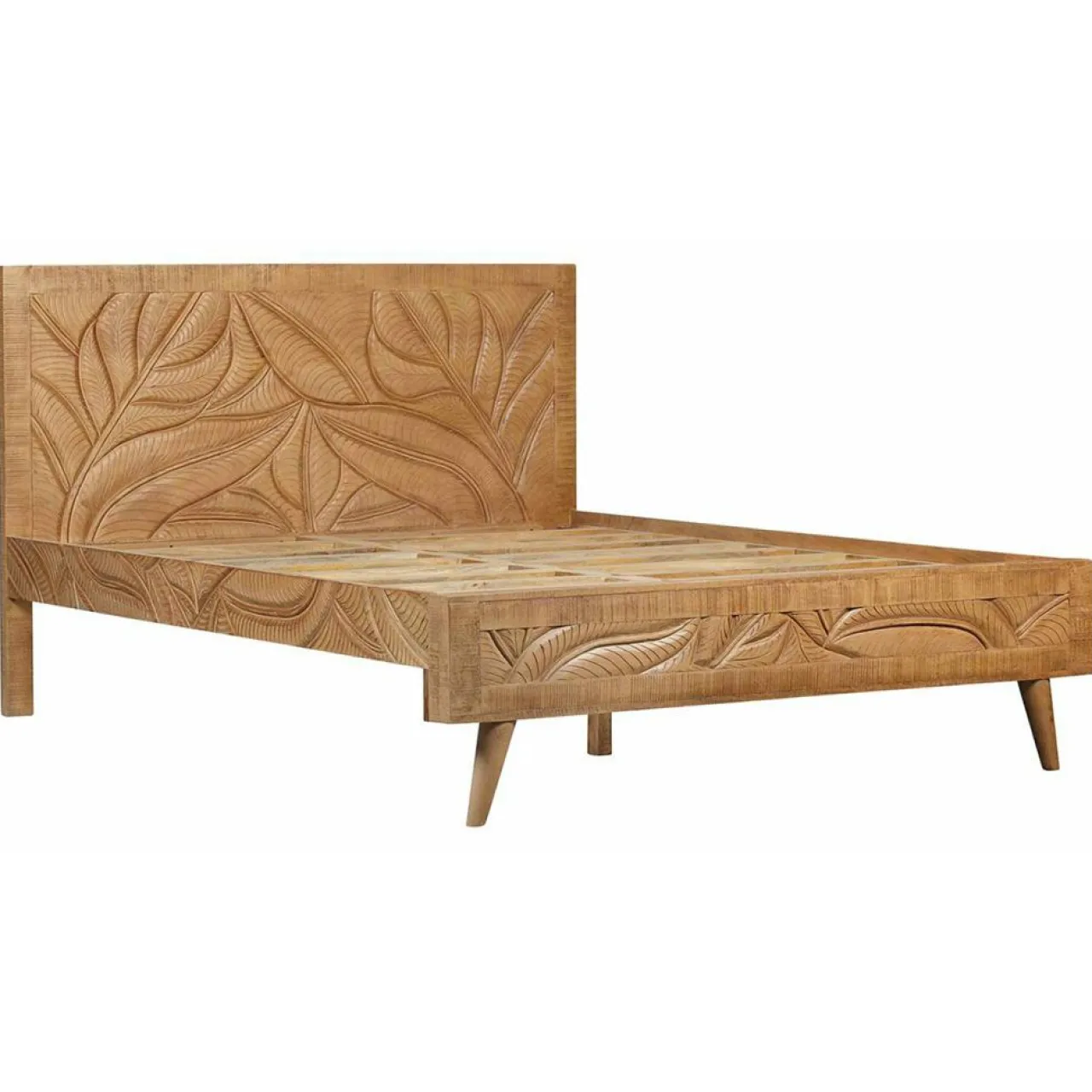 Lit sculpté manguier floria marron - 165x212x110 cm