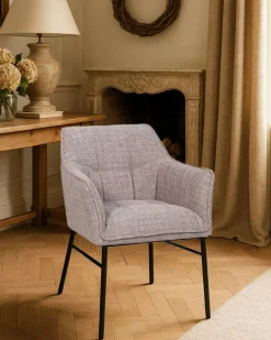 Lot de 4 Chaise en tissu Taupe et pieds métal