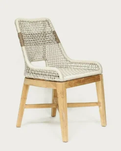 Lot de 2 Chaise Kos dossier haut en teck massif et corde naturelle beige