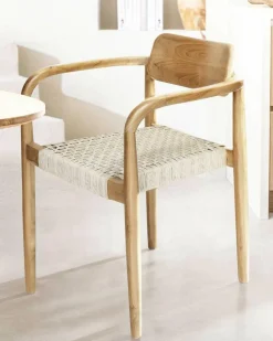 Lot de 2 chaises Kimo en teck massif et corde beige- marron