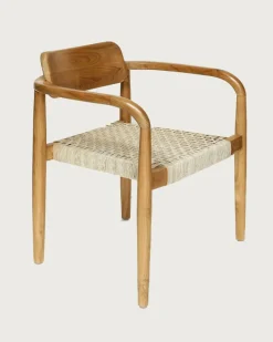 Lot de 2 chaises Kimo en teck massif et corde beige- marron