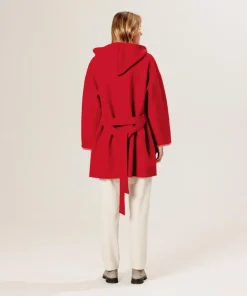 Manteau Beata 100% laine à capuche rouge