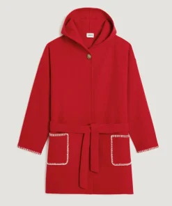 Manteau Beata 100% laine à capuche rouge
